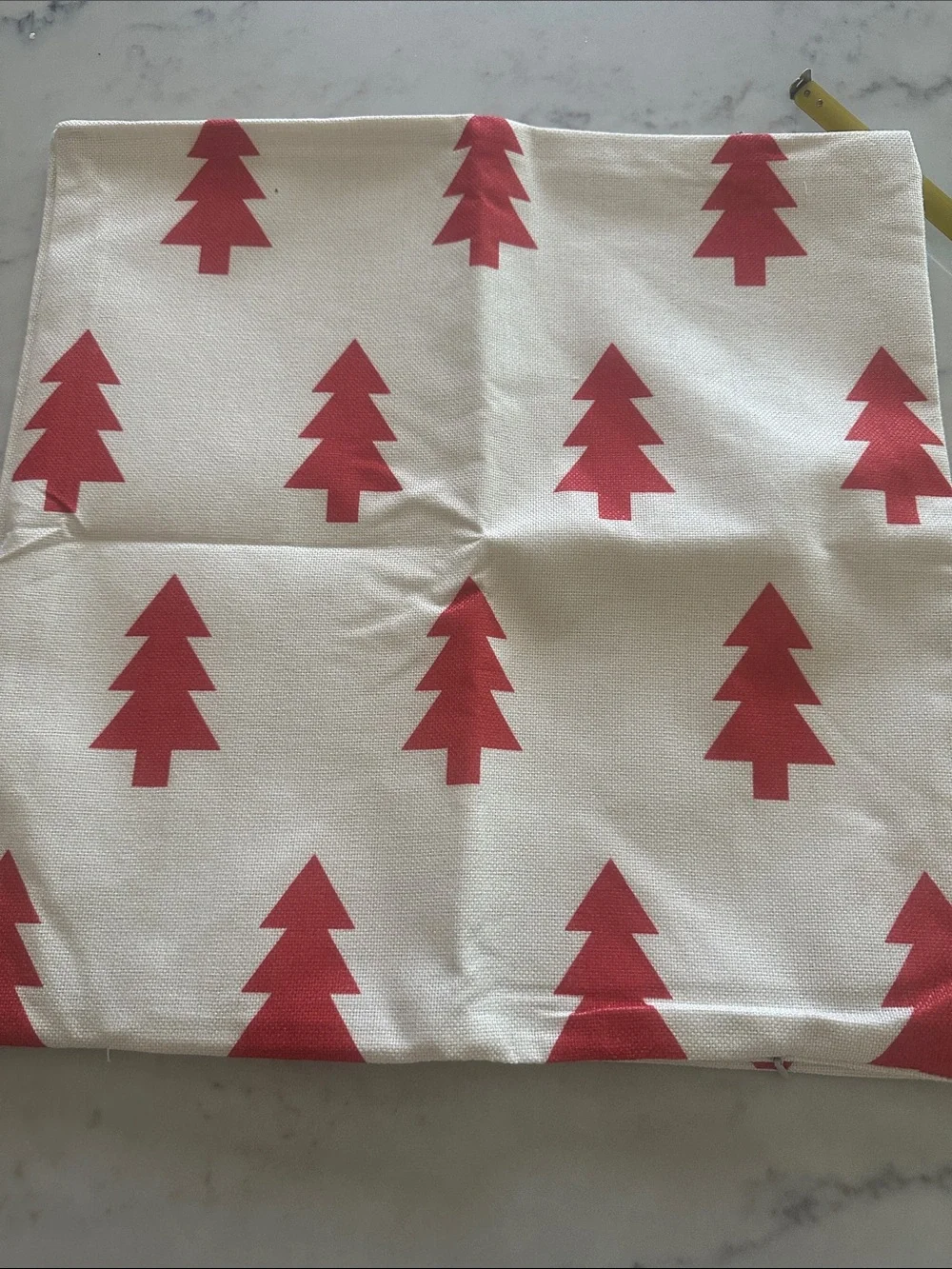 Holiday Tree Print Throw Pillow Cover - Red on Cream